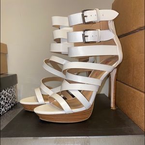White strapped heels